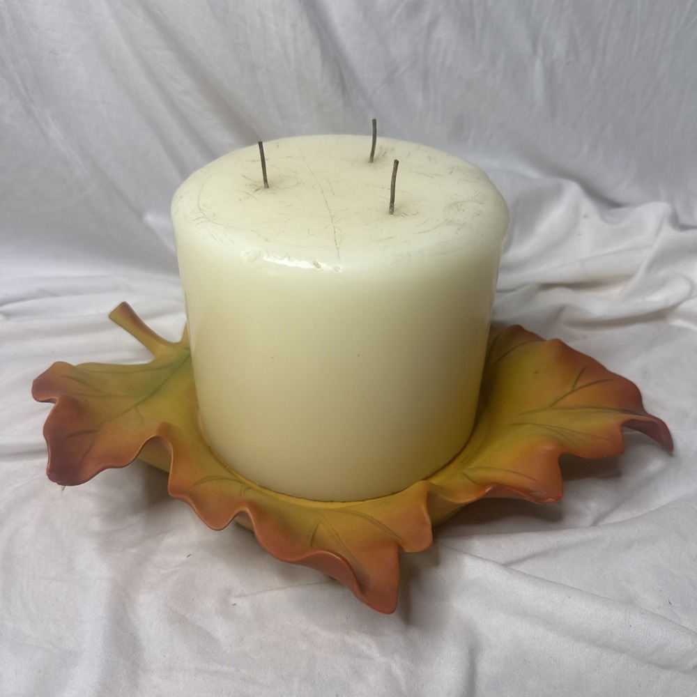 VTG PartyLite 3 Wick Sea Salt Candle Whispering Leaf Autumn Maple Base Unused